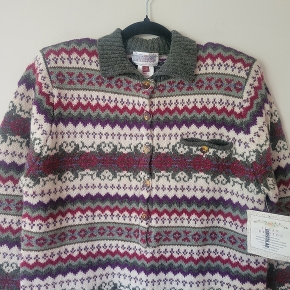 Vintage NWT Susan Bristol Striped Fairisle Shetland Wool Sweater - Picture 3 of 7